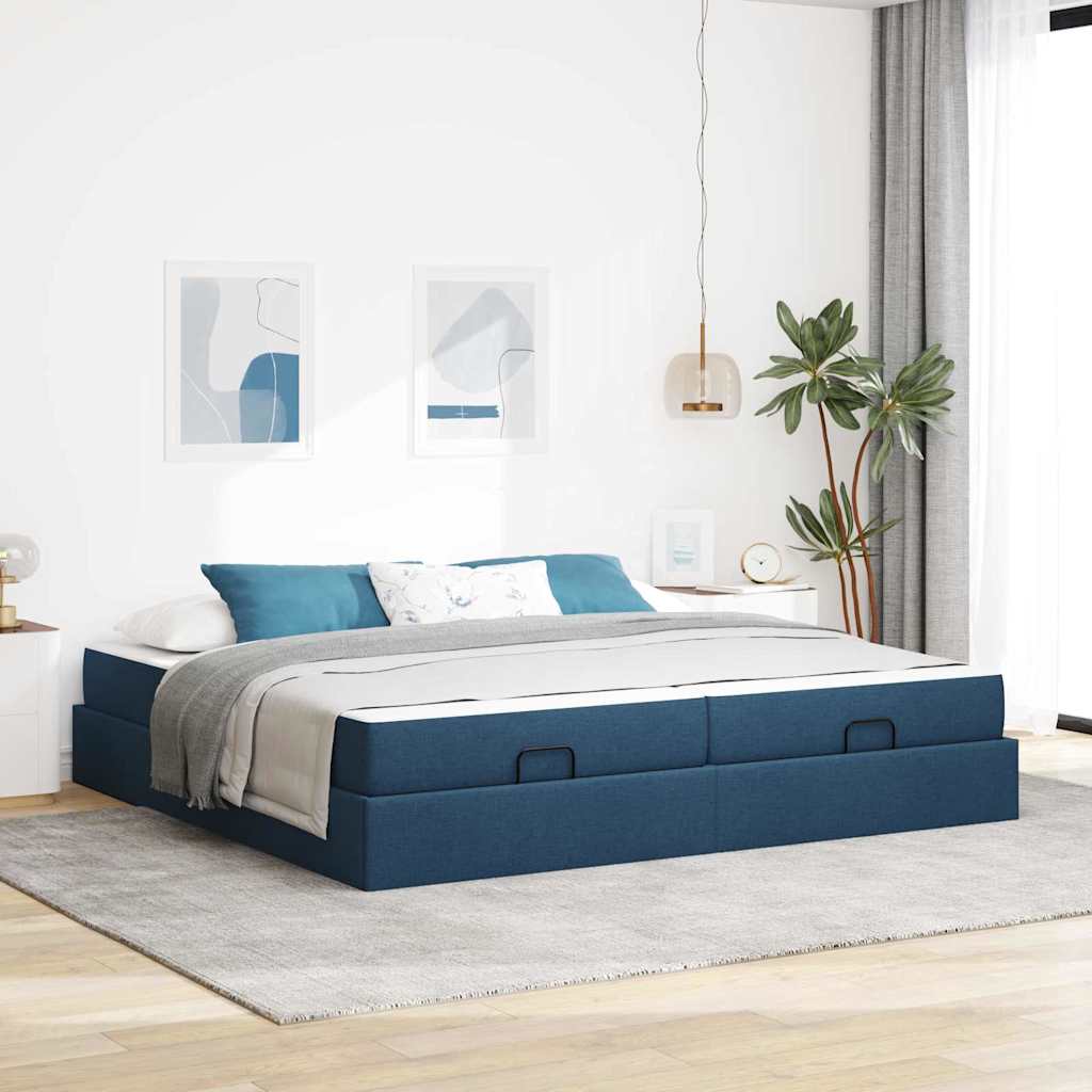 Bettgestell Mit Speicher Blau 200 X 200 Cm Stoff Vidaxl Bettgestell Mit Speicher Blau 200 X 200 Cm Stoff Vidaxl