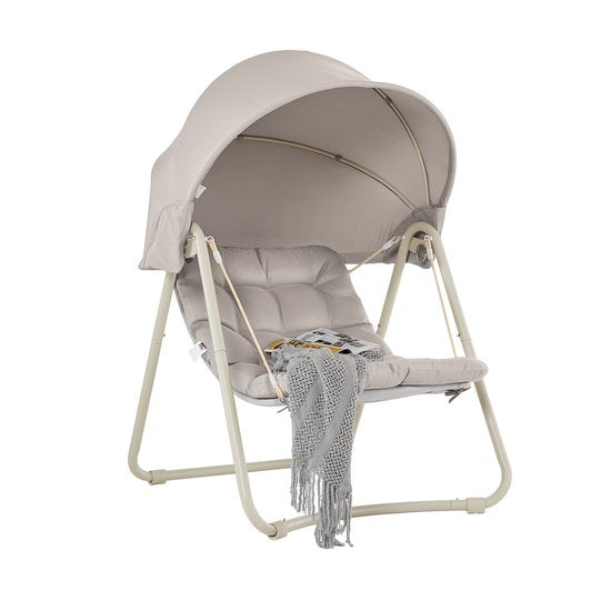 SoBuy OGS62-MI Schaukelstuhl mit verstellbarem Sonnenschirm – Für drinnen und draußen – Hängematte und Gartenstuhl für den Außenbereich – beige, 108 x 126 x 163 cm SoBuy OGS62-MI Schaukelstuhl mit verstellbarem Sonnenschirm – Für drinnen und draußen – Hängematte und Gartenstuhl für den Außenbereich – beige, 108 x 126 x 163 cm