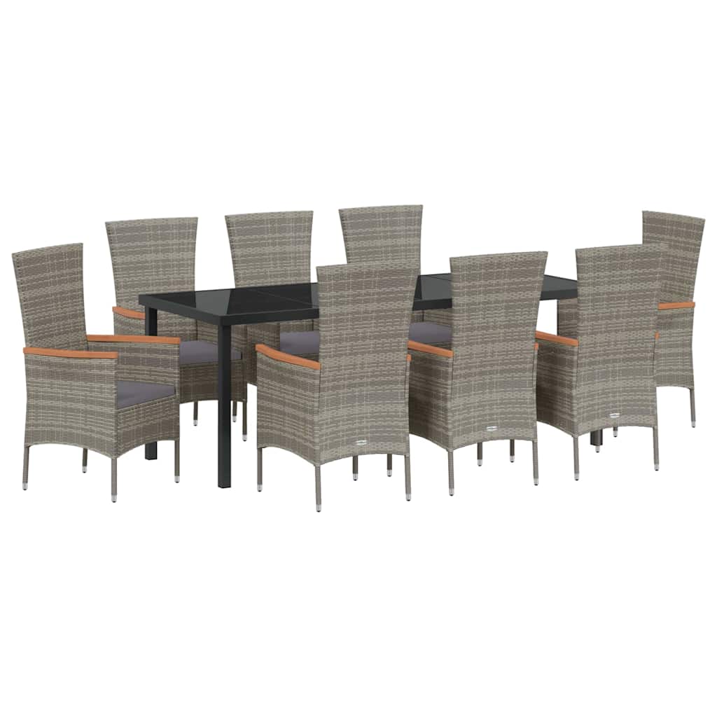 Garten Essgruppe Mit Kissen 9 Pcs Grau Poly Rattan Vidaxl
