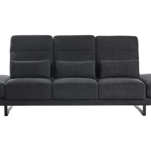 3-sitzer Sofa Schwarz Stoffbezug Mit 3 Dekokissen Verstellbare Armlehnen Rückenlehne Sitztiefe Kopfstütze Modernes Design Polstersofa Stoffsofa
