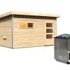 Karibu Saunahaus Skrollan 3 mit Vorraum naturbelassen-11 kW Bio-Kombiofen inkl. Steuergerät-Moderne Saunatür (Klarglas) - Gallery 1 Karibu Saunahaus Skrollan 3 mit Vorraum naturbelassen-11 kW Bio-Kombiofen inkl. Steuergerät-Moderne Saunatür (Klarglas)