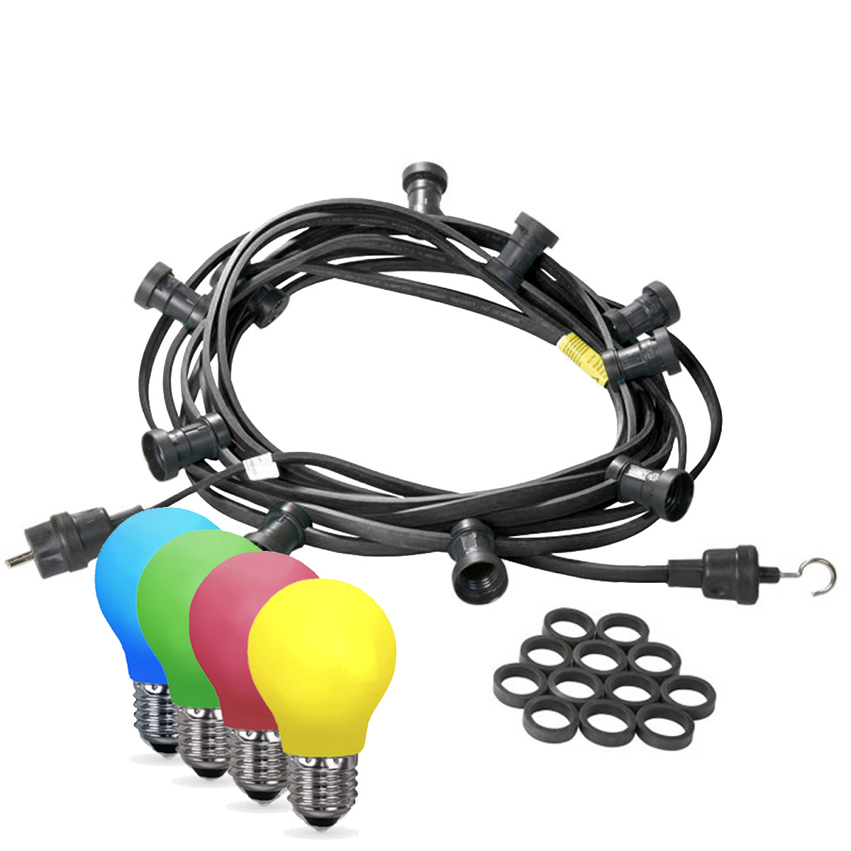 Illu-/Partylichterkette 30m - Außenlichterkette schwarz - Made in Germany 50x bunte LED Tropfenlampe Illu-/Partylichterkette 30m - Außenlichterkette schwarz - Made in Germany 50x bunte LED Tropfenlampe