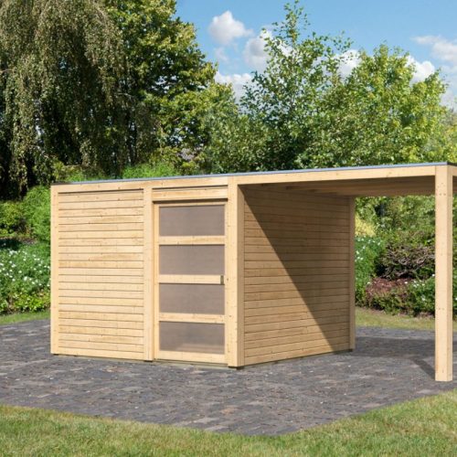 Gartenhaus QUBIC 2 272 x 272 m Naturbelassen Mit Anbaudach