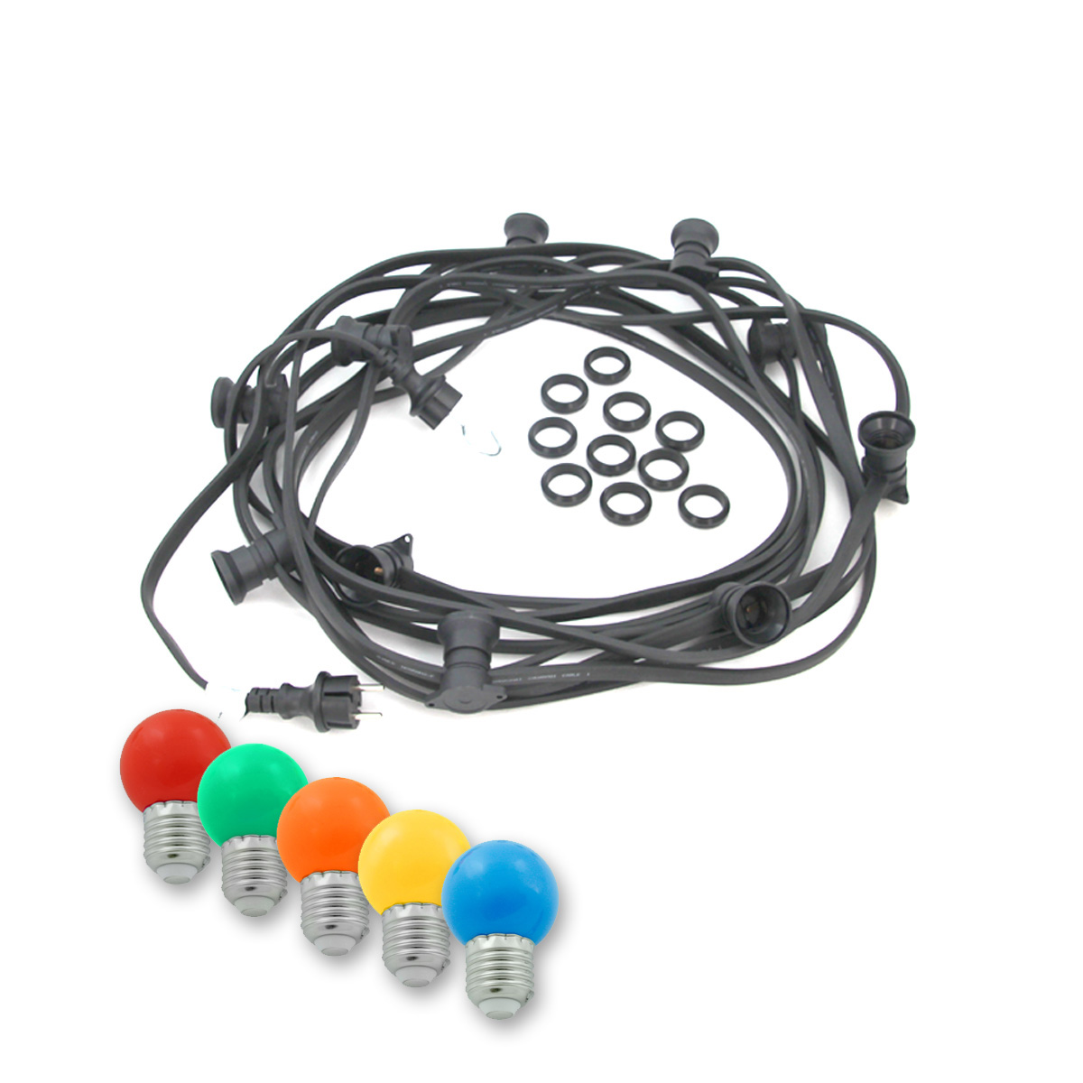 Illu-/Partylichterkette BLACKY 40m - Außenlichterkette schwarz - 40x E27 bunte LED Kugellampen Illu-/Partylichterkette BLACKY 40m - Außenlichterkette schwarz - 40x E27 bunte LED Kugellampen