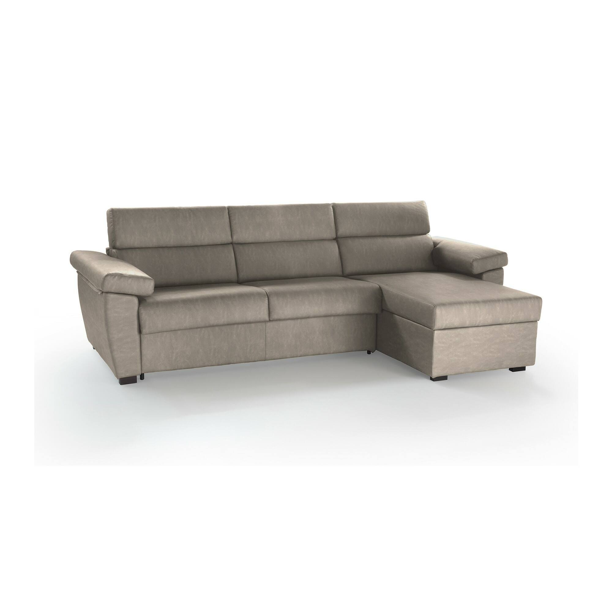 Schlafsofa Mit Halbinsel Priverno, Verwandelbares Ecksofa Für Das Wohnzimmer, Gepolstert, Abnehmbar, 100 % Made In Italy, 285x160 H100 Cm, Taube - Dmora