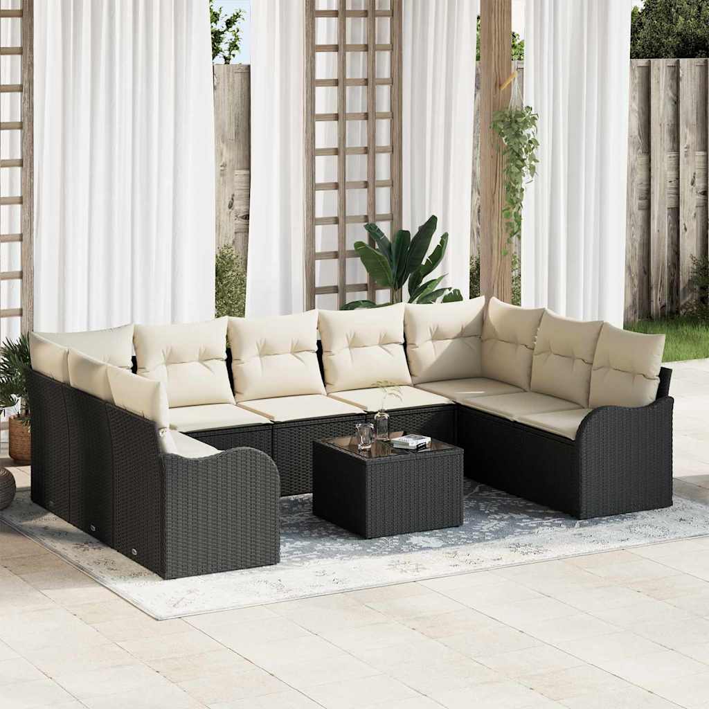 Vidaxl - Garten-sofa-set Mit Kissen 10 Pcs Schwarz, Weiß Poly Rattan