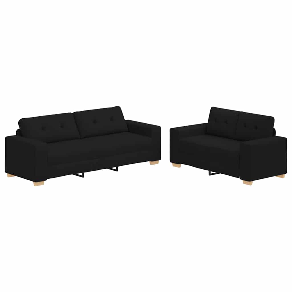 2-teiliges Sofa-set Mit Kissen, Schwarzer Stoff Vidaxl 2-teiliges Sofa-set Mit Kissen, Schwarzer Stoff Vidaxl