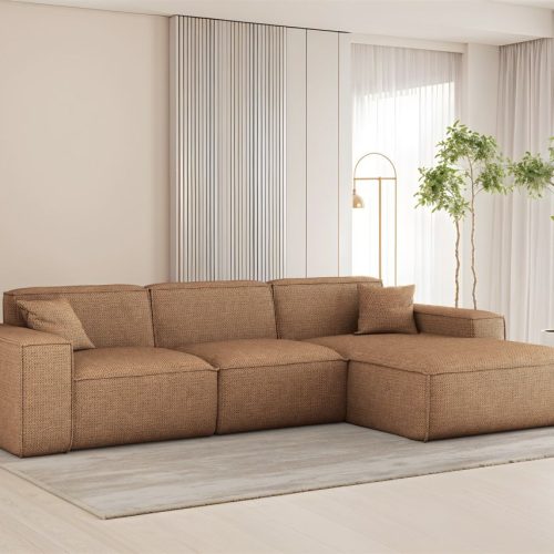 Ecksofa Designersofa Celes Premium In Stoff Artico Rostbraun Ottomane Rechts