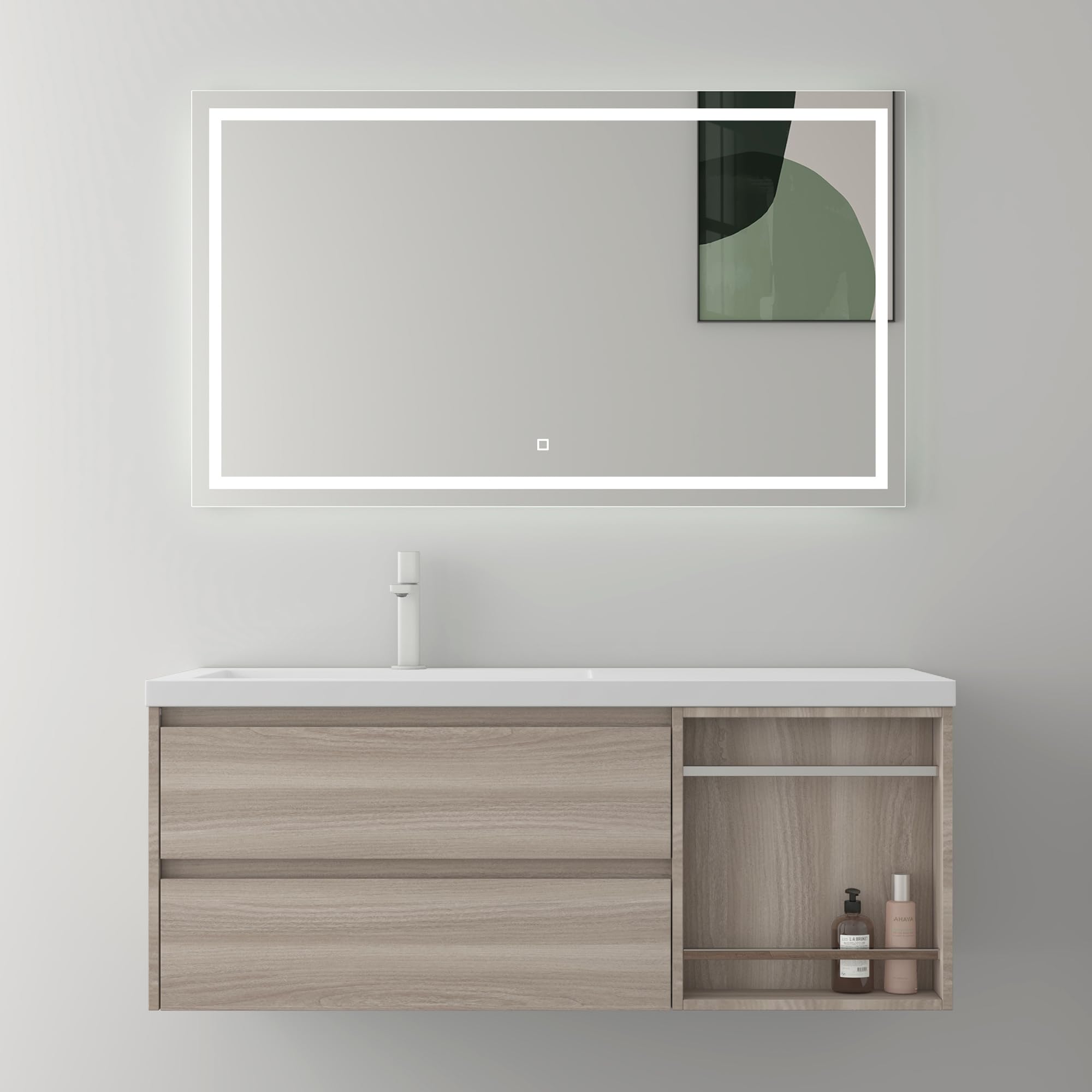 Badmöbel-set Waschtisch Mit Unterschrank Mineralguss Waschbecken-unterschrank 120x46x49cm Al Oak Inkl. Led-badspiegel Open - Mai&mai Badmöbel-set Waschtisch Mit Unterschrank Mineralguss Waschbecken-unterschrank 120x46x49cm Al Oak Inkl. Led-badspiegel Open - Mai&mai