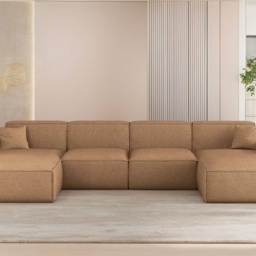 Wohnlandschaft Sofa U-form Celes Premium In Stoff Artico Rostbraun