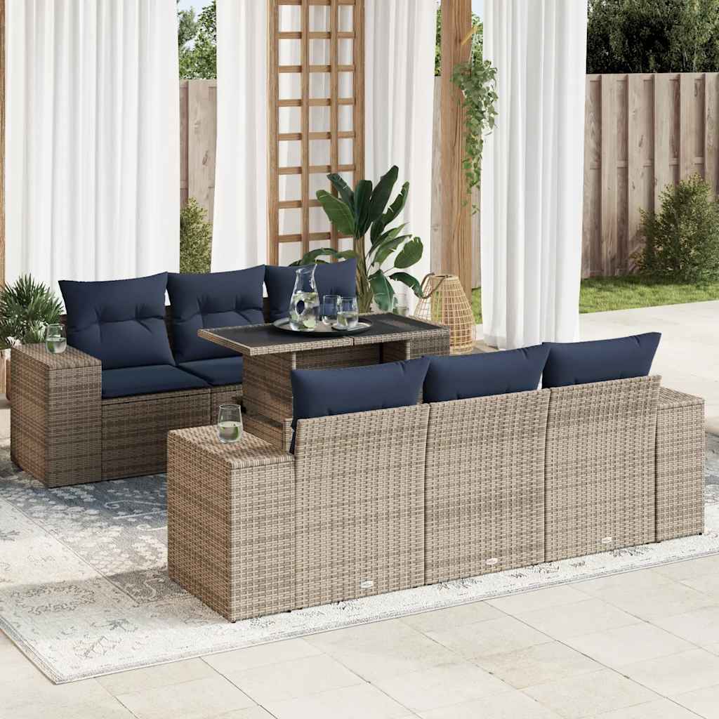 7-tlg. Garten-sofagarnitur Mit Kissen Grau Poly Rattan Akazie Vidaxl