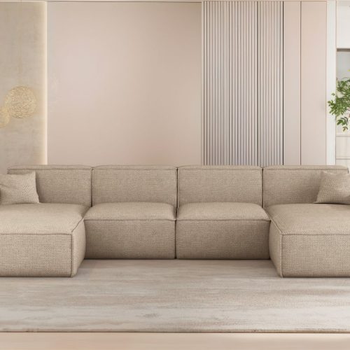 Wohnlandschaft Sofa U-form Celes Premium In Stoff Artico Beige