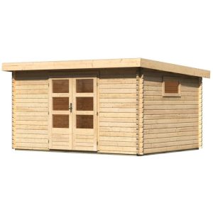 Gartenhaus Holz TRITTAU 5 387 x 297 m 38 mm Blockbohlenhaus Naturbelassen Ohne Anbaudach