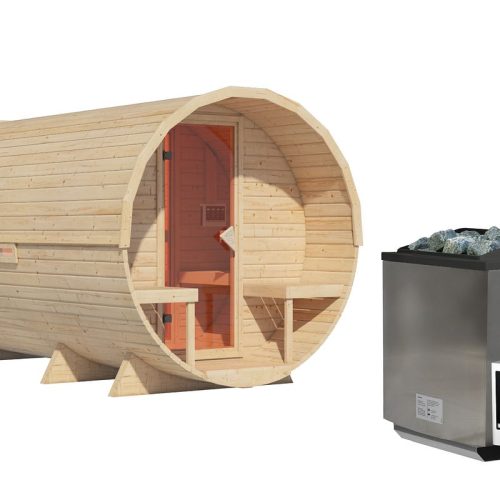 Karibu Saunahaus Fasssauna 3 - 38 mm 9 kW Bio-Kombiofen inkl. Steuergerät Karibu Saunahaus Fasssauna 3 - 38 mm 9 kW Bio-Kombiofen inkl. Steuergerät