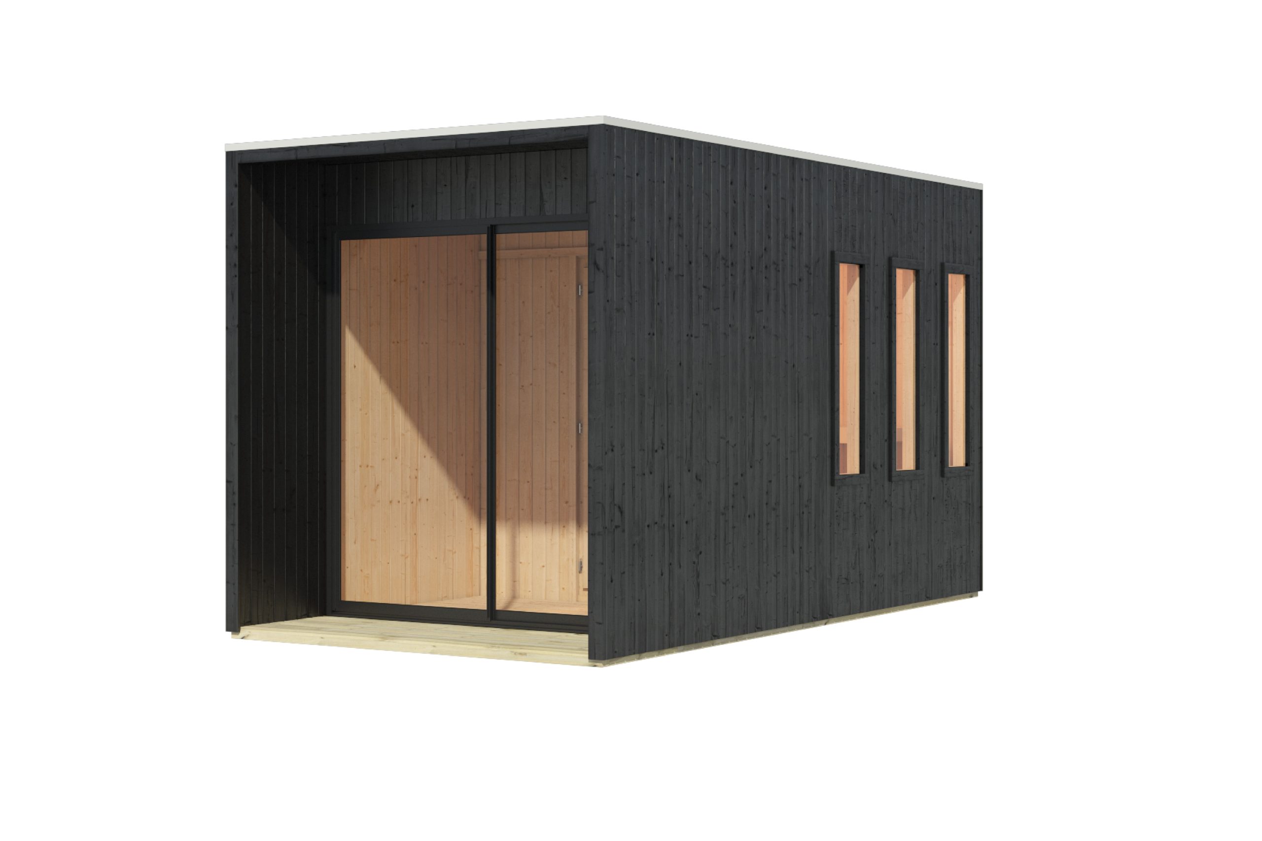 Karibu Design Saunahaus Miramar mit Vorraum - 73 mm schwarz Inkl. Terrasse Ohne Ofen - Gallery 1 Karibu Design Saunahaus Miramar mit Vorraum - 73 mm schwarz Inkl. Terrasse Ohne Ofen