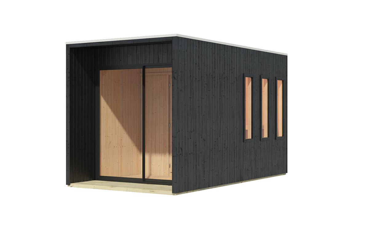Karibu Design Saunahaus Miramar mit Vorraum - 73 mm schwarz Inkl. Terrasse Ohne Ofen Karibu Design Saunahaus Miramar mit Vorraum - 73 mm schwarz Inkl. Terrasse Ohne Ofen