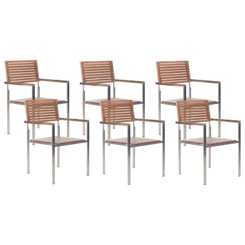 Gartenstuhl 6er Set Hellbraun Zertifiziertes Teakholz Und Edelstahl Mit Armlehnen Hohe Rückenlehne Modern Terrasse Outdoor Ausstattung Möbel