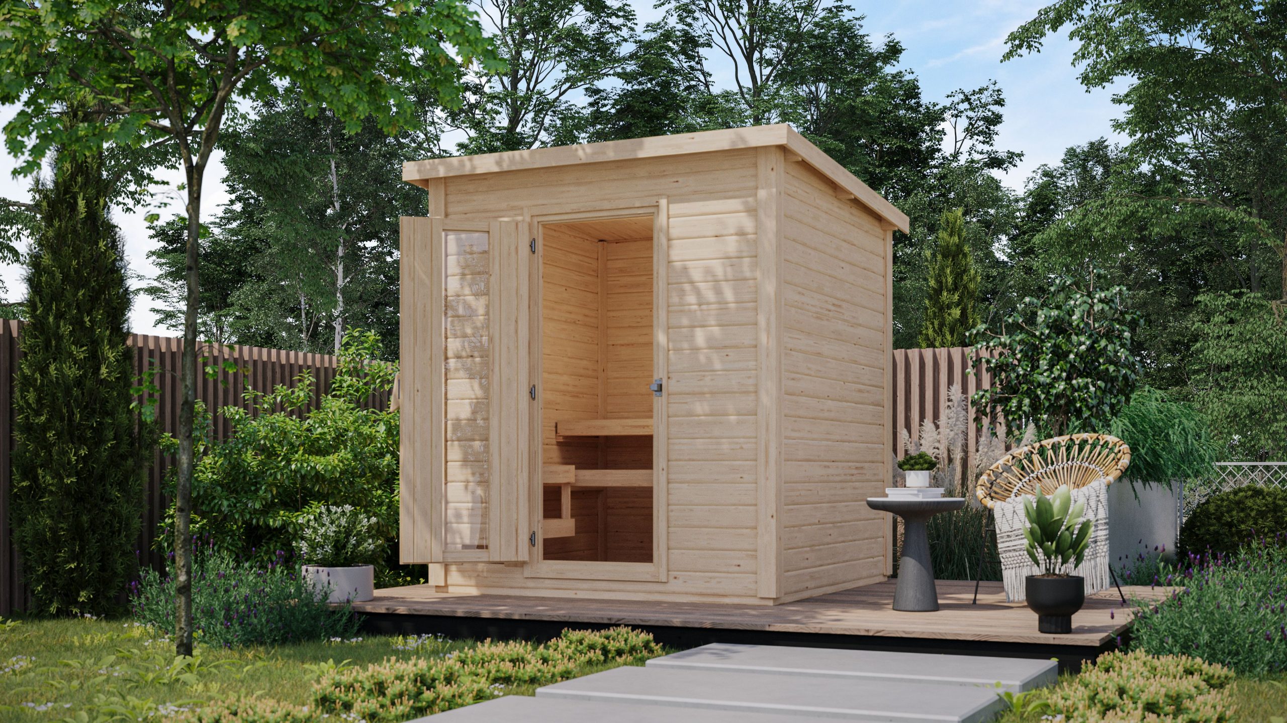 Karibu Gartensauna Saunahaus Hytti 2 Isolierte Saunatür 9 kW Bio-Kombiofen inkl. Steuergerät