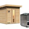 Karibu Gartensauna Saunahaus Hytti 2 Isolierte Saunatür 9 kW Bio-Kombiofen inkl. Steuergerät