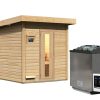 Karibu Gartensauna Saunahaus Hytti 2 Isolierte Saunatür 9 kW Bio-Kombiofen inkl. Steuergerät