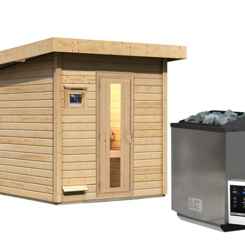 Karibu Gartensauna Saunahaus Hytti 2 Isolierte Saunatür 9 kW Bio-Kombiofen inkl. Steuergerät