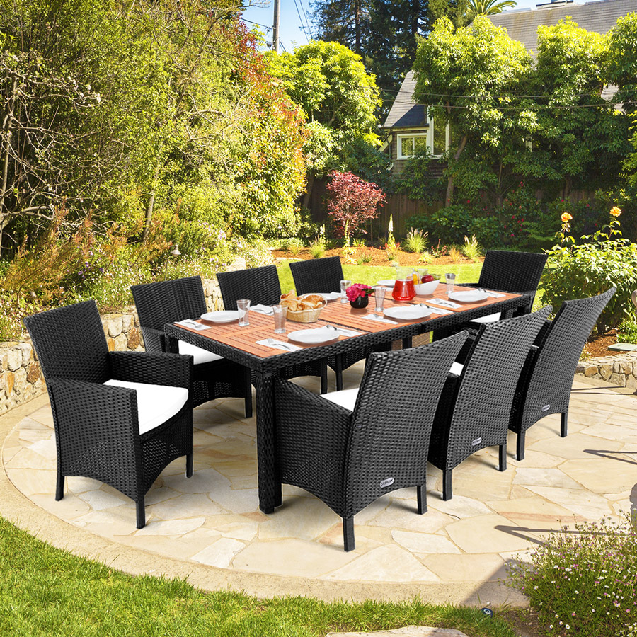 Polyrattan Garten-Sitzgruppe Rom 9-tlg Schwarz Akazienholz - Gallery 3 Polyrattan Garten-Sitzgruppe Rom 9-tlg Schwarz Akazienholz