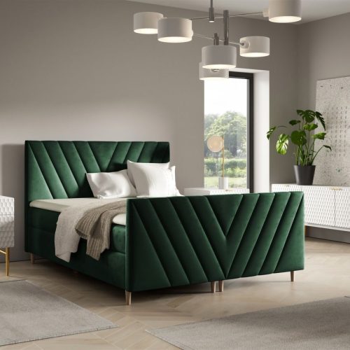 Boxspringbett Schlafzimmerbett Carlito Premium 200x200cm Stoff Fresh Flaschengrün