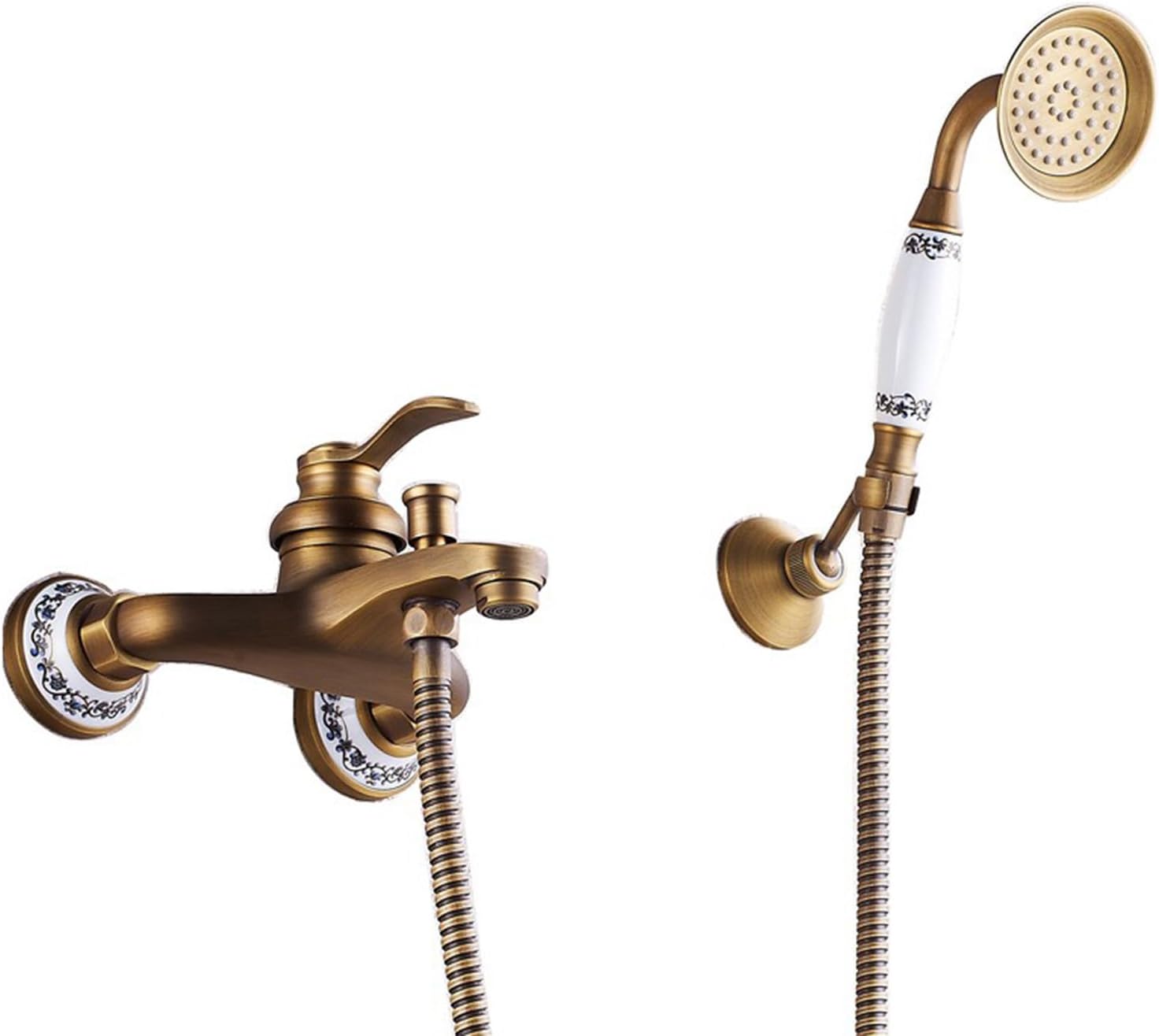 Badewannenarmatur Aus Antikem Messing Mit Nostalgischer Handbrause, Wandmontage Für Badezimmer (schläuche Nicht Im Lieferumfang Enthalten)