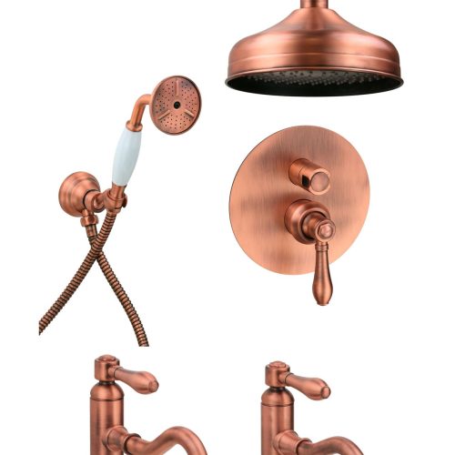 Badezimmerset Mit Spültischarmatur, Bidet Und Duschset Im Retro-stil In Kupferfarbe Gattoni Oxford Kitoxfordvc4 Badezimmerset Mit Spültischarmatur, Bidet Und Duschset Im Retro-stil In Kupferfarbe Gattoni Oxford Kitoxfordvc4