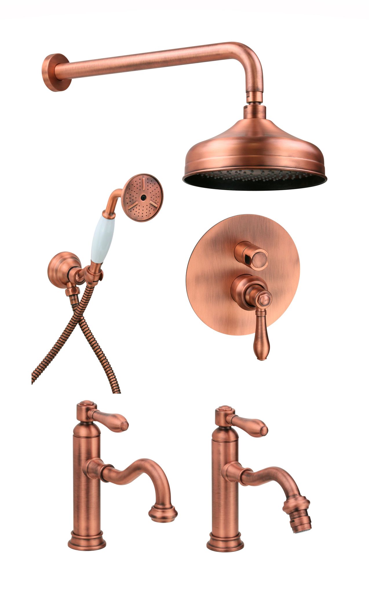 Badezimmerset Mit Spültischarmatur, Bidet Und Duschset Im Retro-stil In Kupferfarbe Gattoni Oxford Kitoxfordvc4