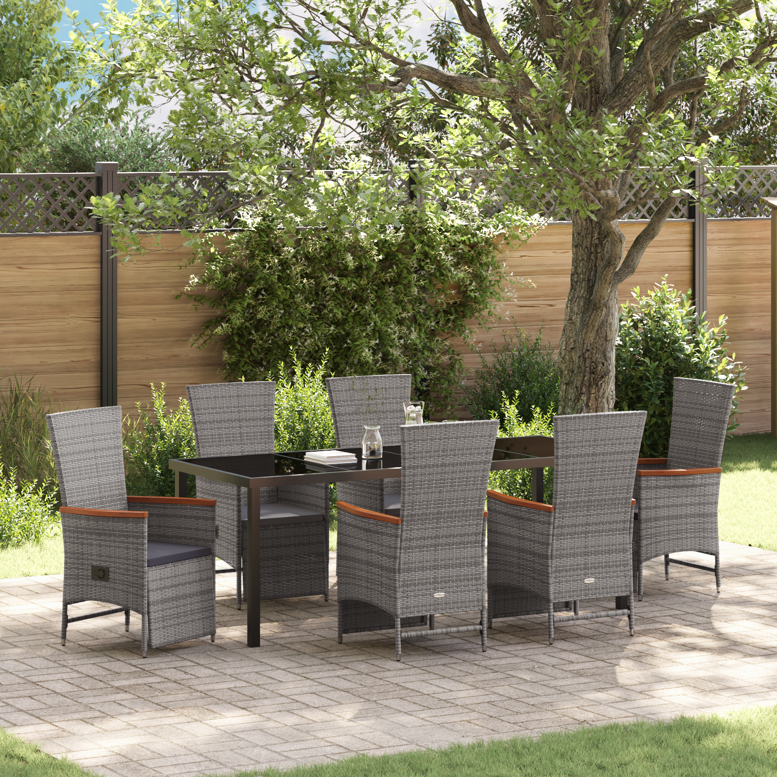 Vidaxl 7-teiliges Garten-dining-set Mit Kissen Grau Poly Rattan Vidaxl 7-teiliges Garten-dining-set Mit Kissen Grau Poly Rattan