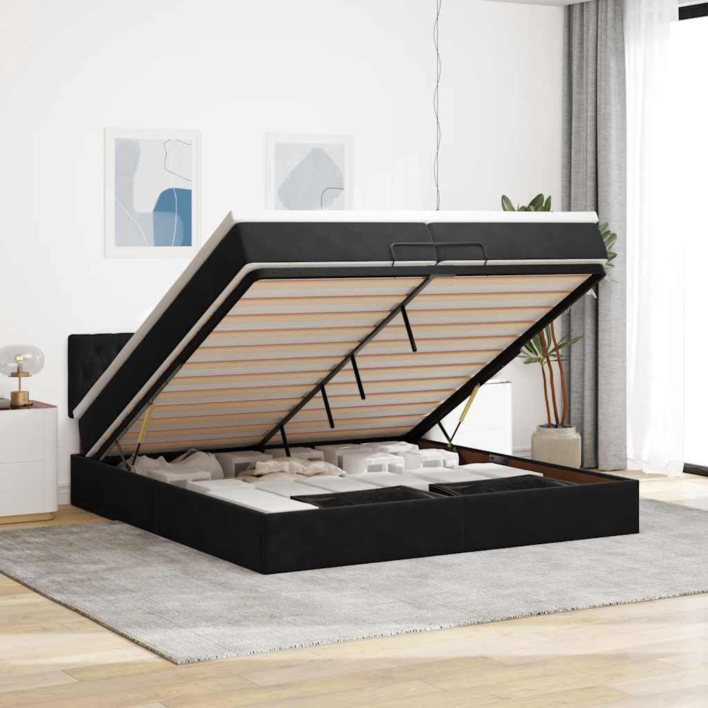 Ottoman-bett Mit Matratzen & Leds Schwarz 200x200 Cm Samt Vidaxl Ottoman-bett Mit Matratzen & Leds Schwarz 200x200 Cm Samt Vidaxl