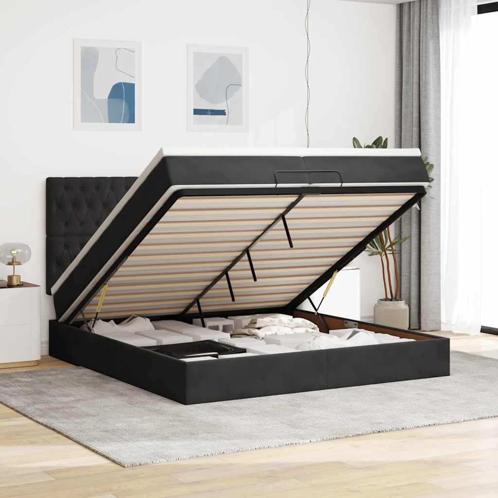 Ottoman-bett Mit Matratzen & Leds Schwarz 200x200 Cm Samt Vidaxl Ottoman-bett Mit Matratzen & Leds Schwarz 200x200 Cm Samt Vidaxl