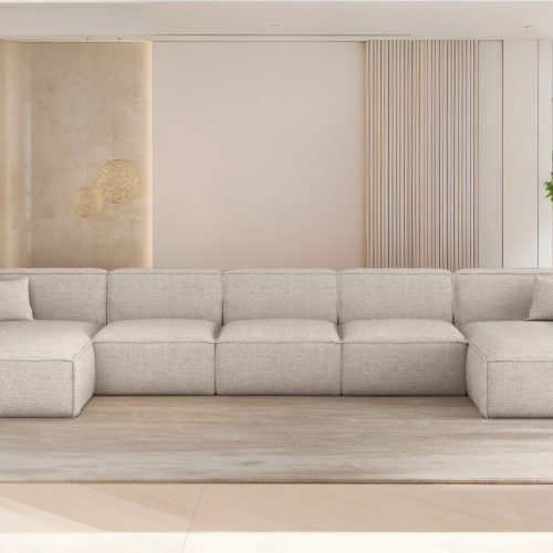 Wohnlandschaft Sofa U-form Celes Premium Xl In Stoff Artico Creme
