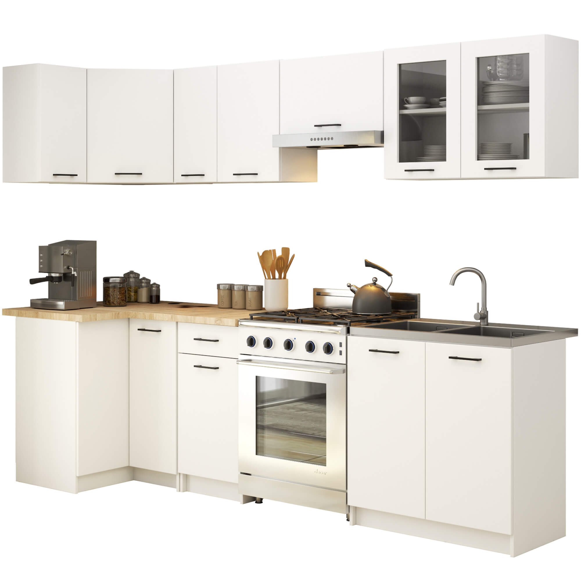 Küchenmöbel-set Oliwia 3.0m Modulares Weiß 300 Cm 11 Türen 1 Schublade B300xh203xt46 Cm
