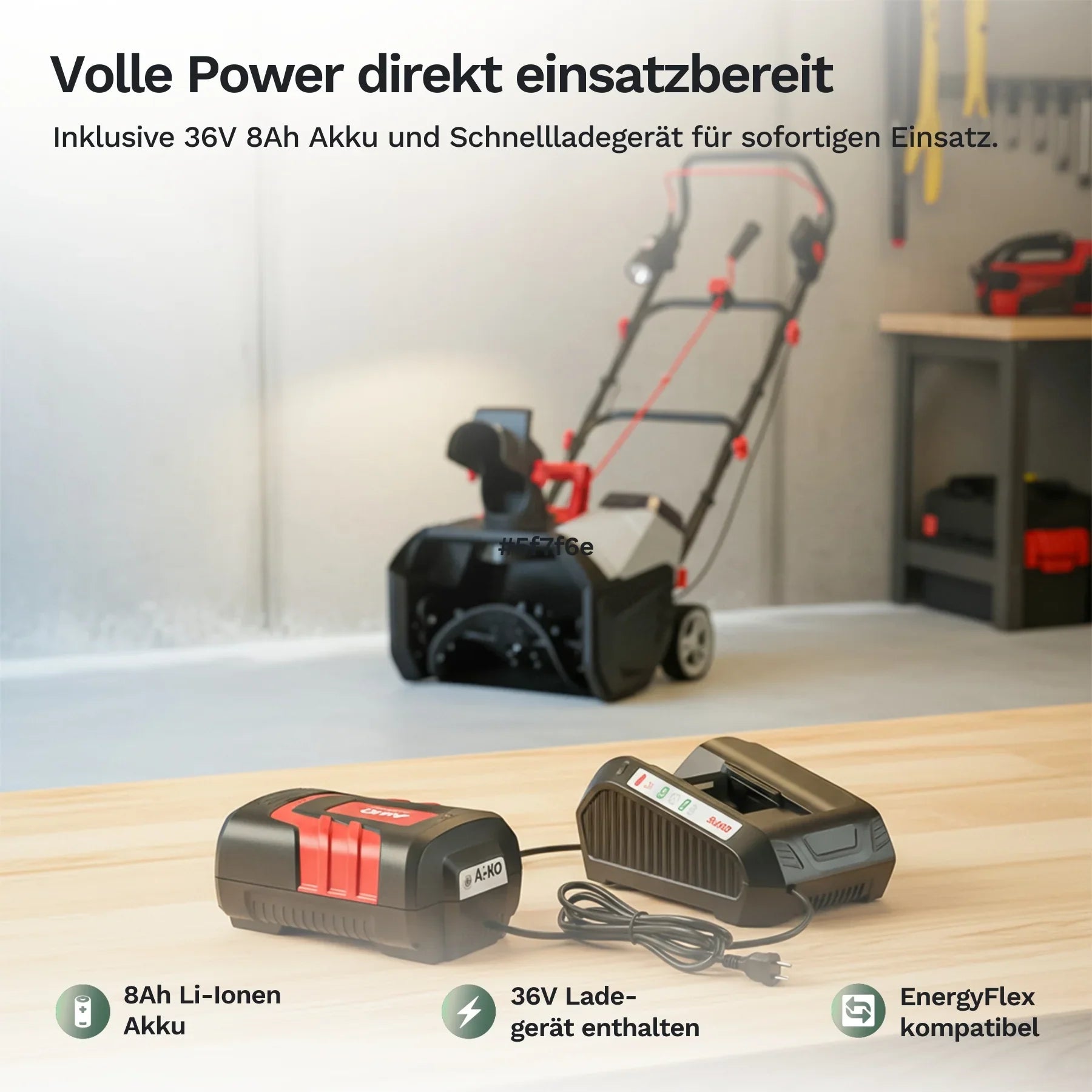 AL-KO Akku-Schneefräse 36V - ST 4048 - inkl. Akku und Ladegerät - Mühelose Räumung bis zu 300 m²