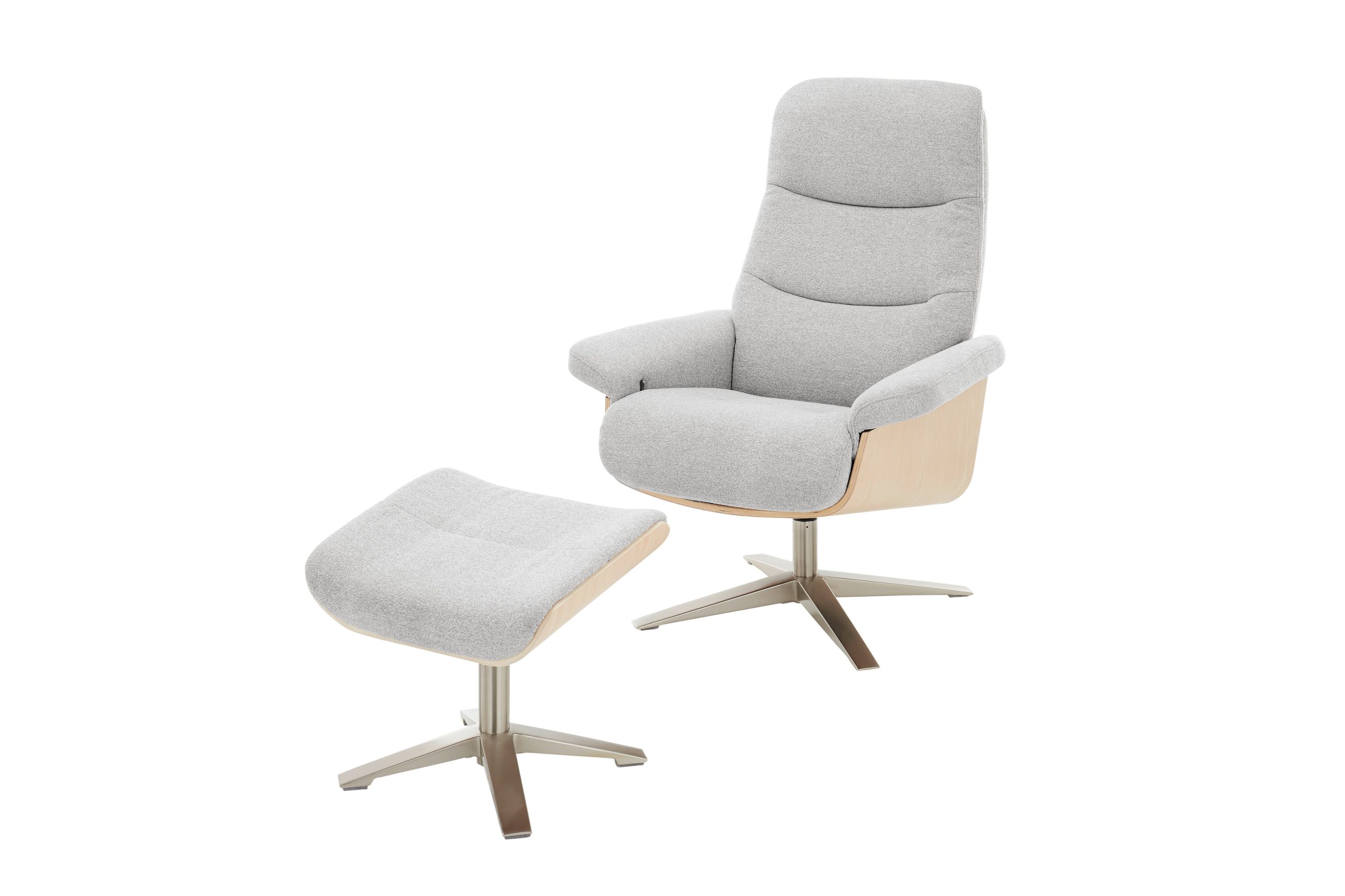 Amasra Loungesessel inkl. Hocker - LAKE slate grey / Edelstahloptik / Eiche hell