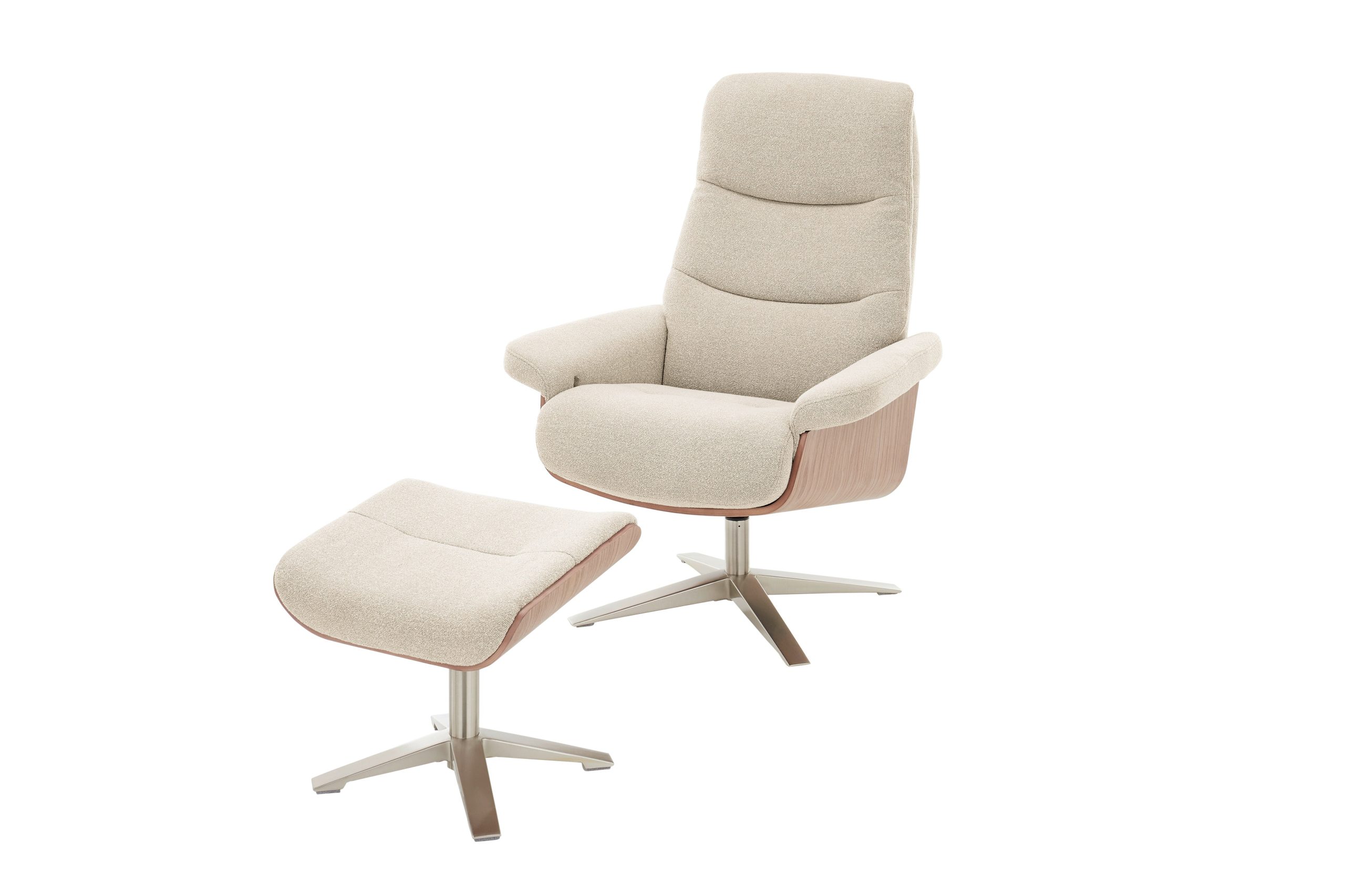 Amasra Loungesessel inkl. Hocker - LAKE slate grey / Edelstahloptik / Eiche hell