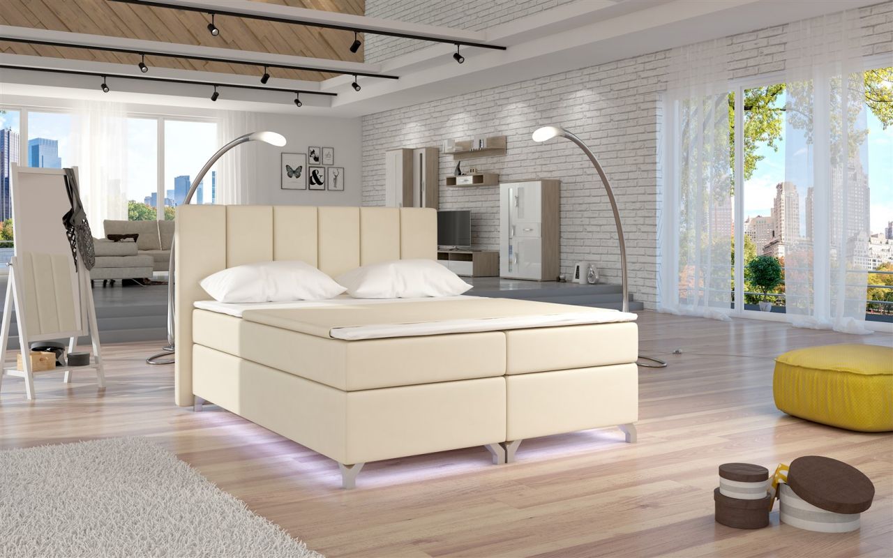 OUTLET Boxspringbett Schlafzimmerbett PARMA Kunstleder Beige 160x200cm OUTLET Boxspringbett Schlafzimmerbett PARMA Kunstleder Beige 160x200cm
