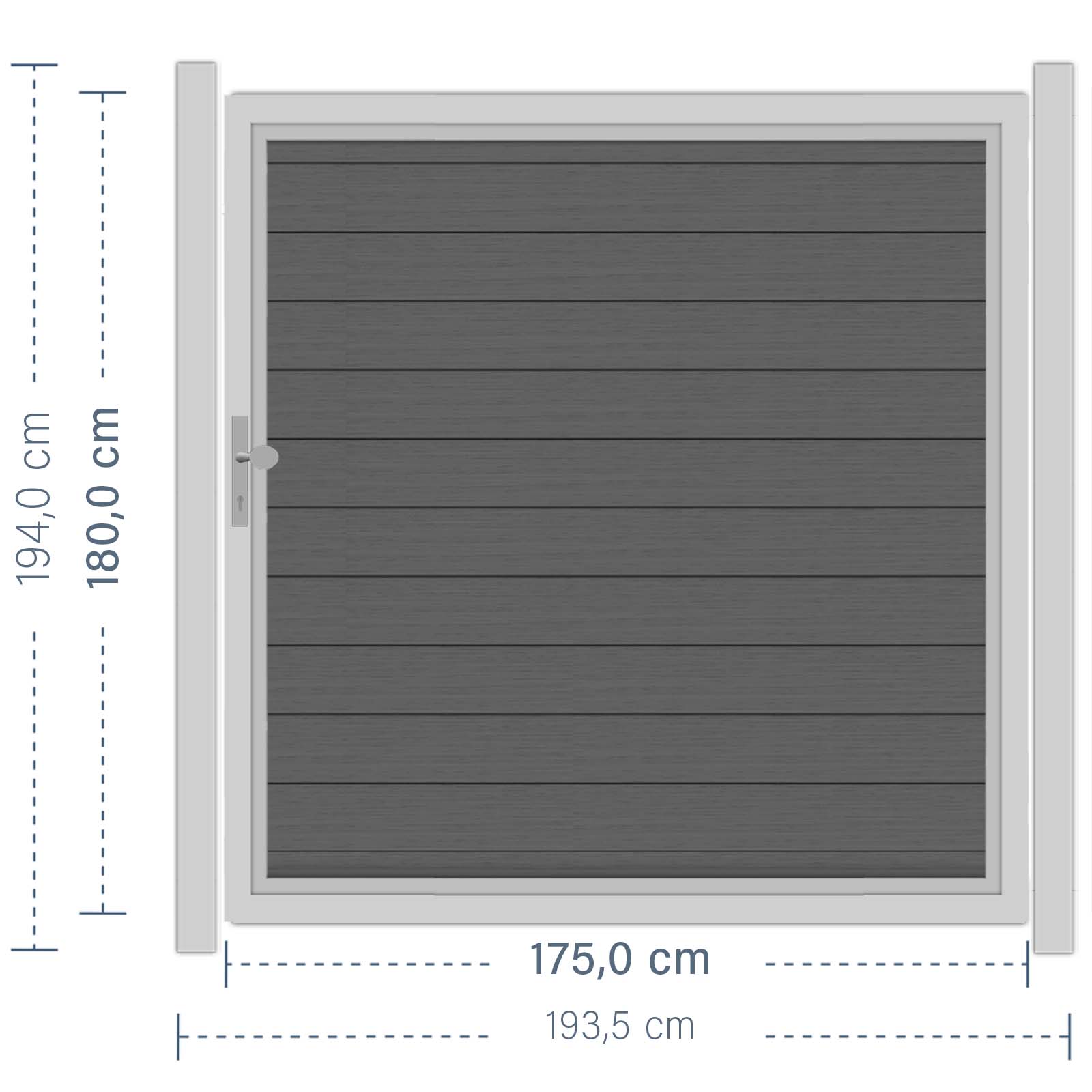 SYSTEM WPC CLASSIC Tor-Set in Anthrazit Breite 1750mm Höhe 1800mm DIN links Klinke ohne zum Einbetonieren Silber SYSTEM WPC CLASSIC Tor-Set in Anthrazit Breite 1750mm Höhe 1800mm DIN links Klinke ohne zum Einbetonieren Silber