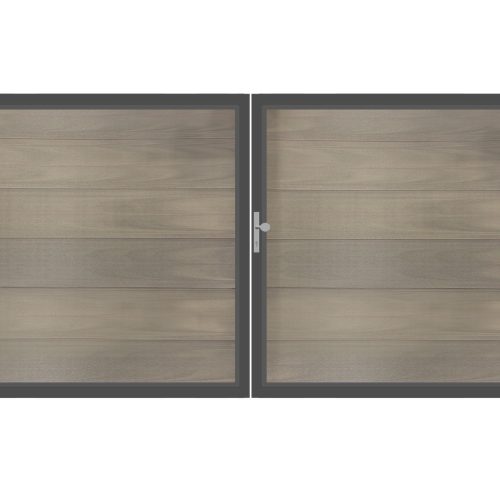 SYSTEM WPC PLATINUM XL Doppeltor-Set in Taupe-Grau Breite 3600mm Höhe 1800mm Links Klinke ohne zum Einbetonieren Silber Manuell betrieben SYSTEM WPC PLATINUM XL Doppeltor-Set in Taupe-Grau Breite 3600mm Höhe 1800mm Links Klinke ohne zum Einbetonieren Silber Manuell betrieben