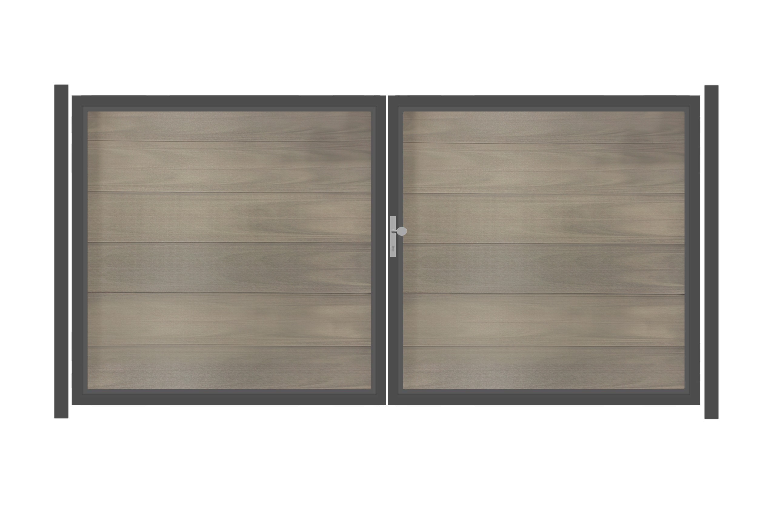 SYSTEM WPC PLATINUM XL Doppeltor-Set in Taupe-Grau Breite 3600mm Höhe 1800mm Links Klinke ohne zum Einbetonieren Silber Manuell betrieben SYSTEM WPC PLATINUM XL Doppeltor-Set in Taupe-Grau Breite 3600mm Höhe 1800mm Links Klinke ohne zum Einbetonieren Silber Manuell betrieben