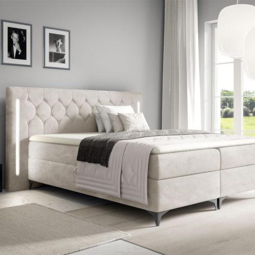 Boxspringbett Schlafzimmerbett ELODIE 120x200cm Creme inkl. Ambiente-LED