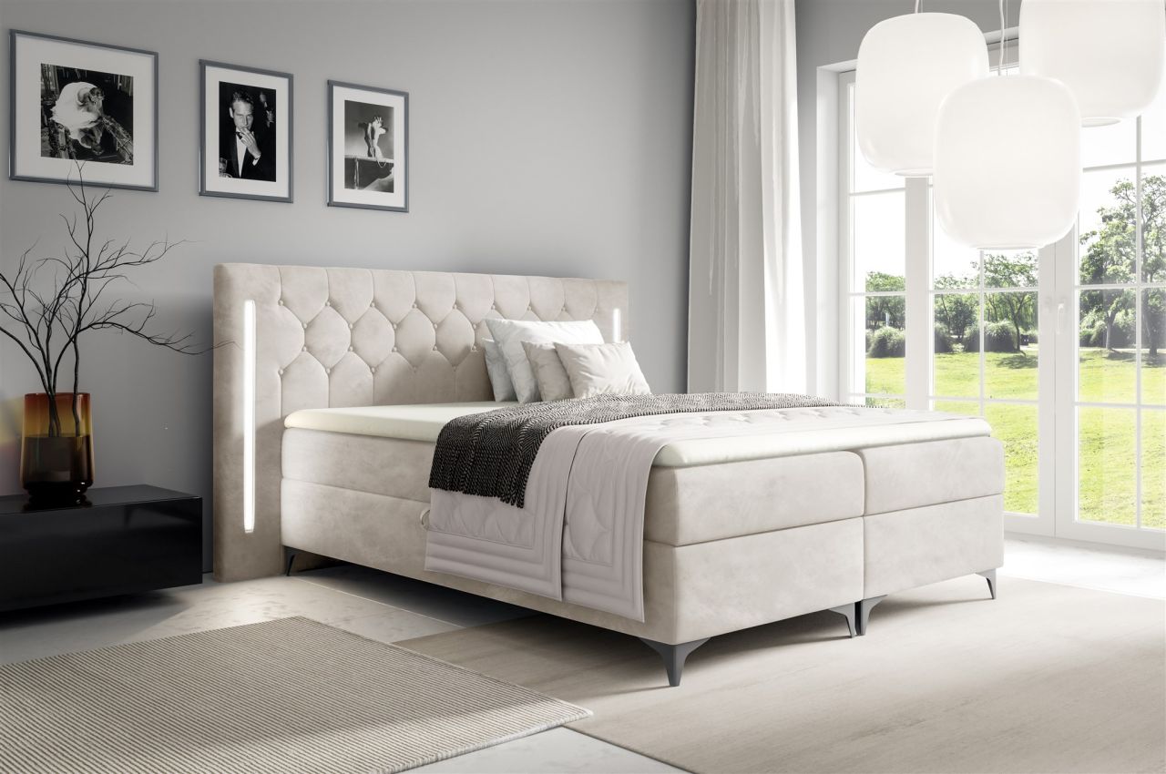 Boxspringbett Schlafzimmerbett ELODIE 120x200cm Creme inkl. Ambiente-LED Boxspringbett Schlafzimmerbett ELODIE 120x200cm Creme inkl. Ambiente-LED