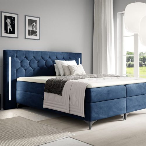 Boxspringbett Schlafzimmerbett ELODIE 120x200cm Dunkelblau inkl. Ambiente-LED