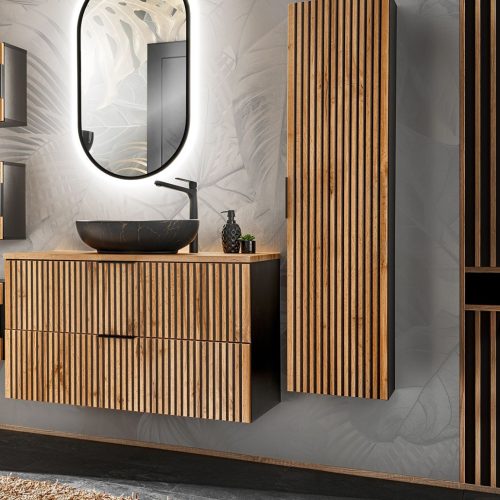 Badmöbel Set 3-tlg Badezimmerset ARMON Wotan Eiche Schrank 100cm ohne Waschtisch Badmöbel Set 3-tlg Badezimmerset ARMON Wotan Eiche Schrank 100cm ohne Waschtisch