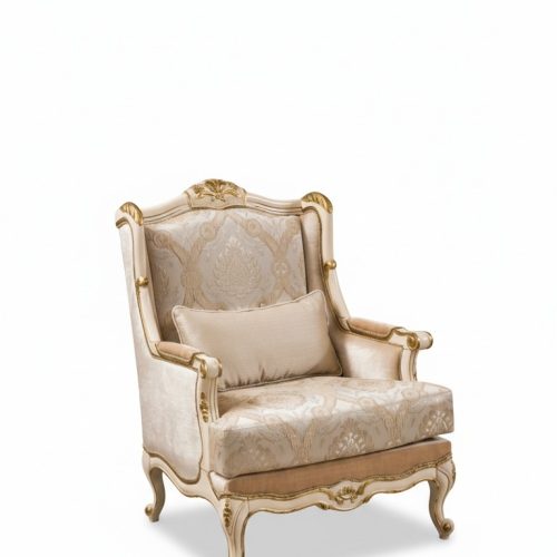 Barock Sessel Gold Beige Sessel Einsitzer Klassische Stil Möbel Samt Holz