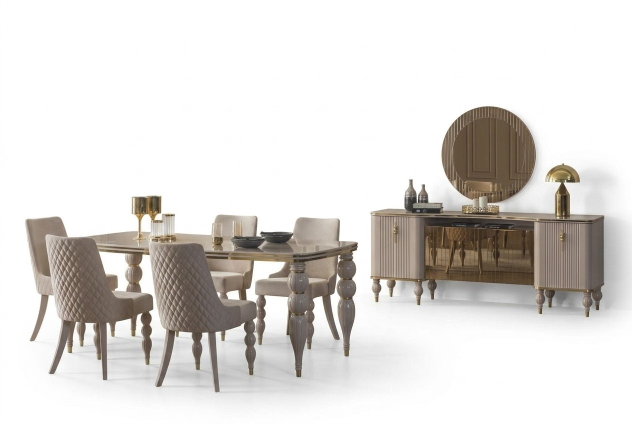 Beige Essgruppe Designer Esszimmer Möbel Esstisch Stühle Sideboard 9tlg Beige Essgruppe Designer Esszimmer Möbel Esstisch Stühle Sideboard 9tlg
