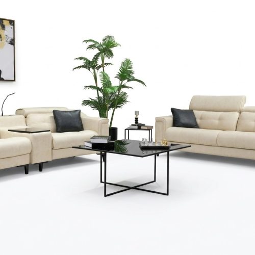 Beige Leder Sofagarnitur Designer 3-Sitzer Zweisitzer Couch 2tlg Set