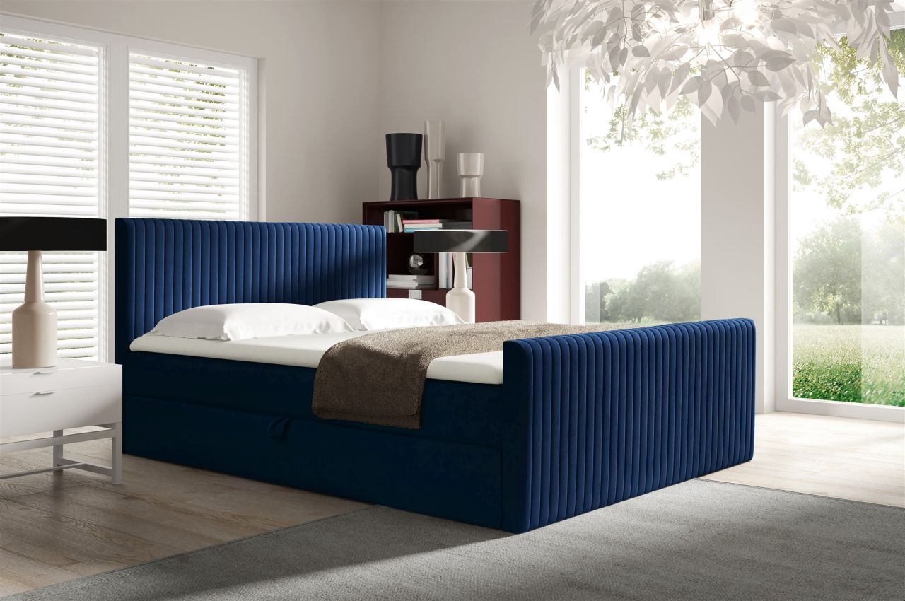 Boxspringbett Schlafzimmerbett ADRIEN 120x220cm in Stoff Fresh Dunkelblau Boxspringbett Schlafzimmerbett ADRIEN 120x220cm in Stoff Fresh Dunkelblau